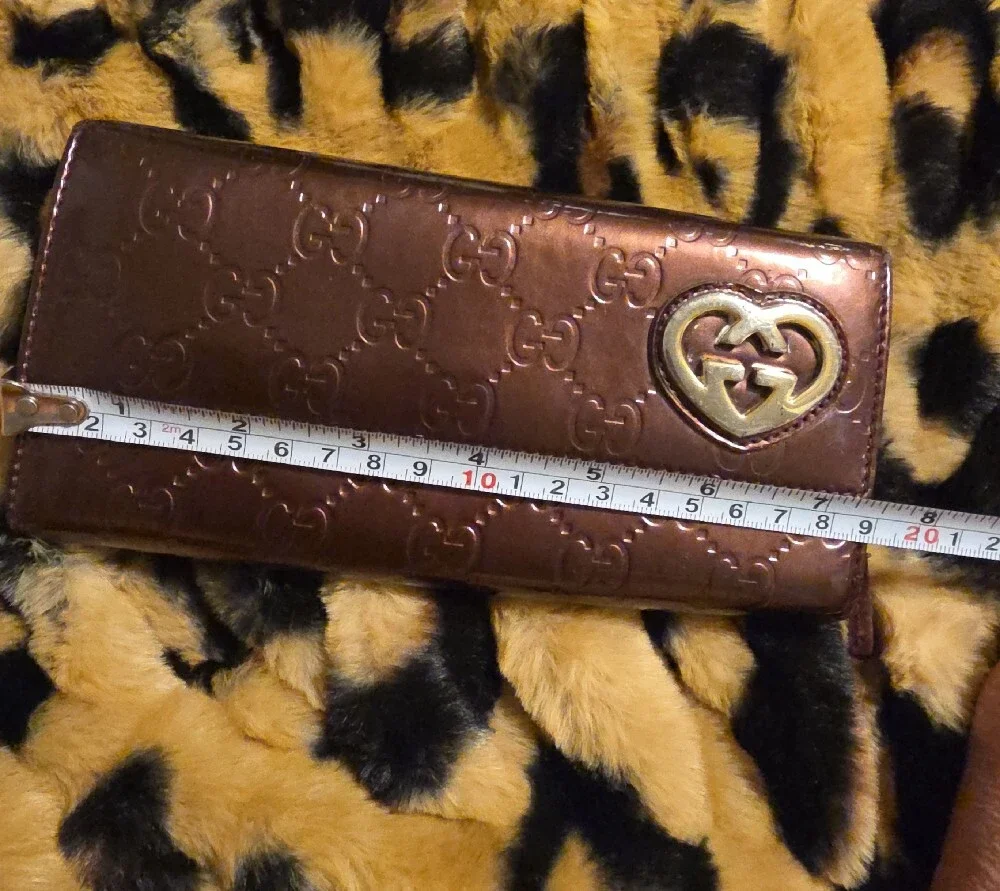 Gucci Metallic Brown GG Embossed Continental Wallet with Gold Heart Logo
